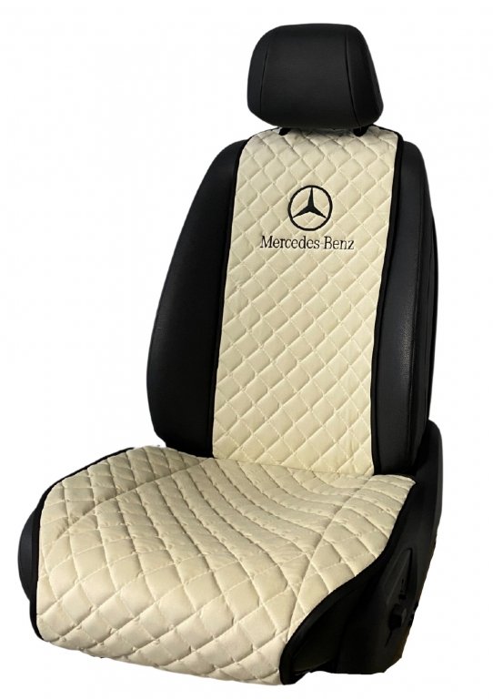 Накидки на сидения Передние накидки с вышивкой Mercedes Benz надпись (Белый) 