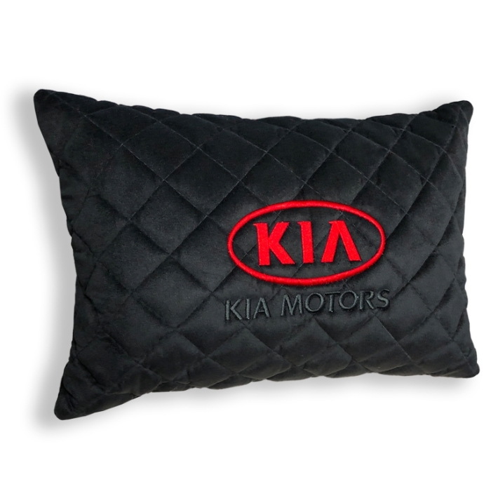 Подушки из алькантары Подушка из алькантары с вышивкой Kia (Черная )